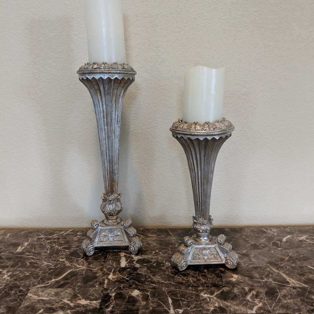 Beautiful antique silver colored candle stands